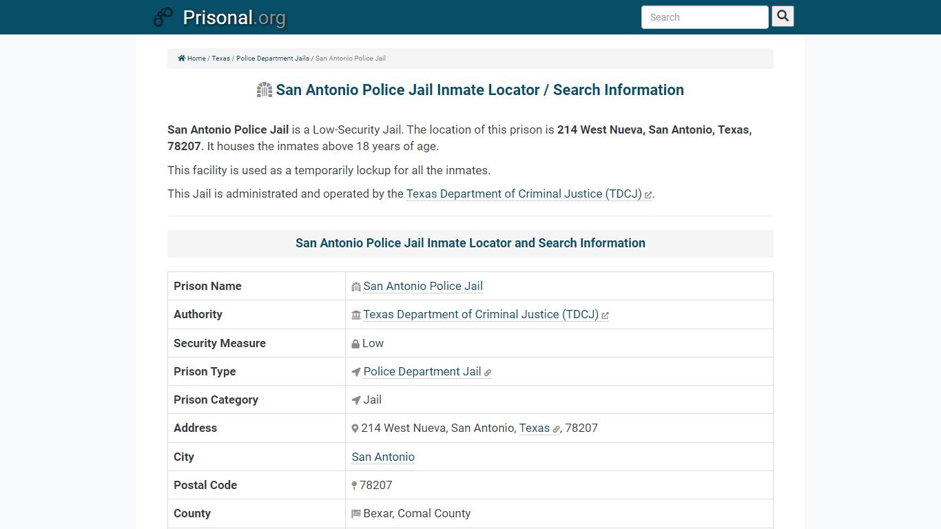 San Antonio Police Jail-Inmate Locator/Search Info, Phone ...